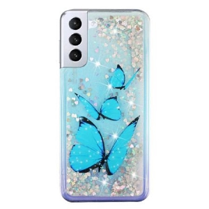 Etui Samsung Galaxy S24 Plus 5g Niebieskie Motyle W Płynie Brokat