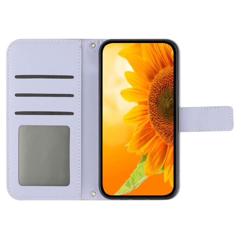 Etui Folio Xiaomi 14 Ultra Wzór Słonecznika Z Paskiem Na Ramię