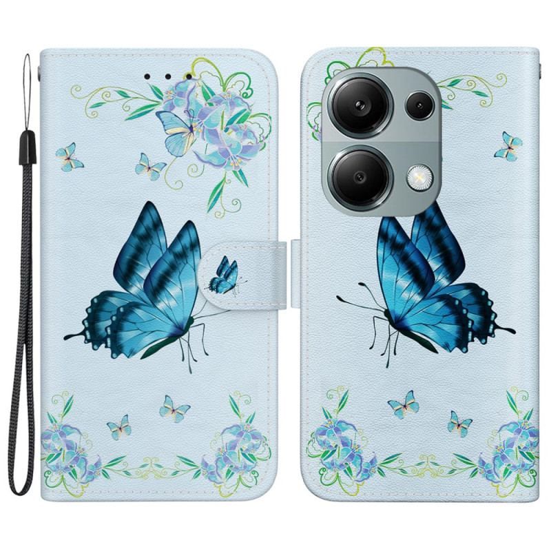 Etui Folio Do Xiaomi Redmi Note 13 Pro 4g Niebieski Motyl I Kwiaty Z Paskiem