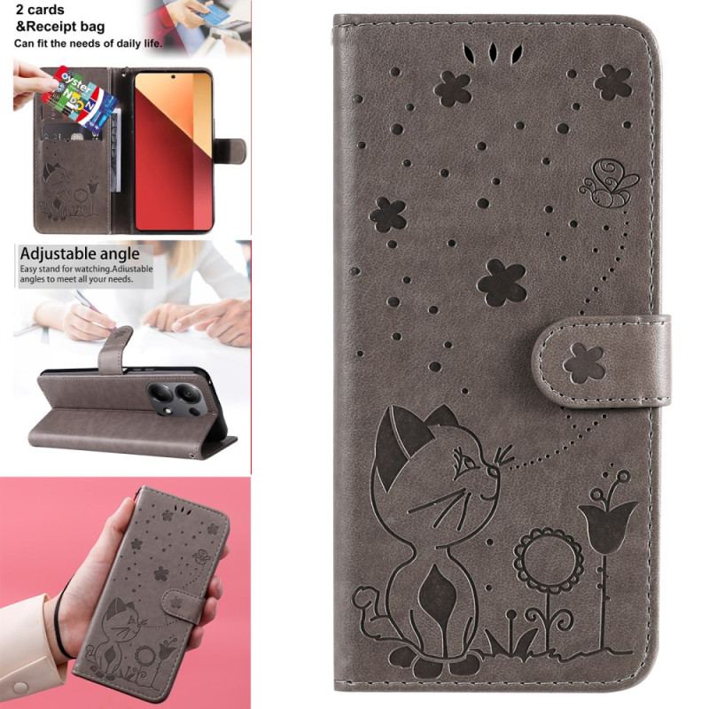 Etui Folio Xiaomi Redmi Note 13 Pro 4g Kot I Pszczoły Etui Ochronne