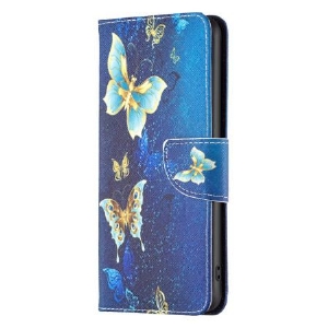 Etui Folio Xiaomi Redmi Note 13 Pro 4g Złote Motyle Na Niebieskim Tle Etui Ochronne