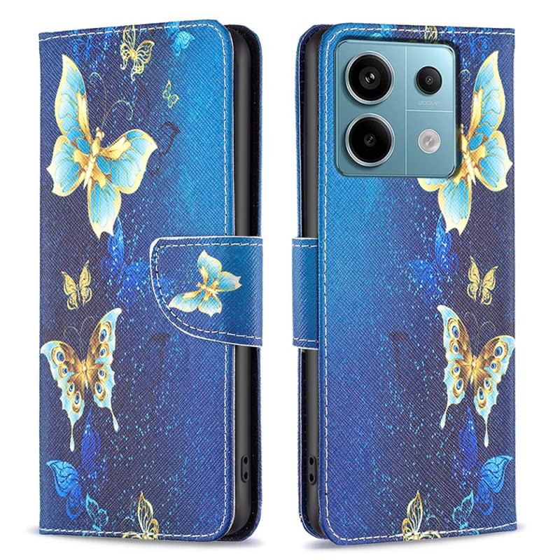 Etui Folio Xiaomi Redmi Note 13 Pro 4g Złote Motyle Na Niebieskim Tle Etui Ochronne