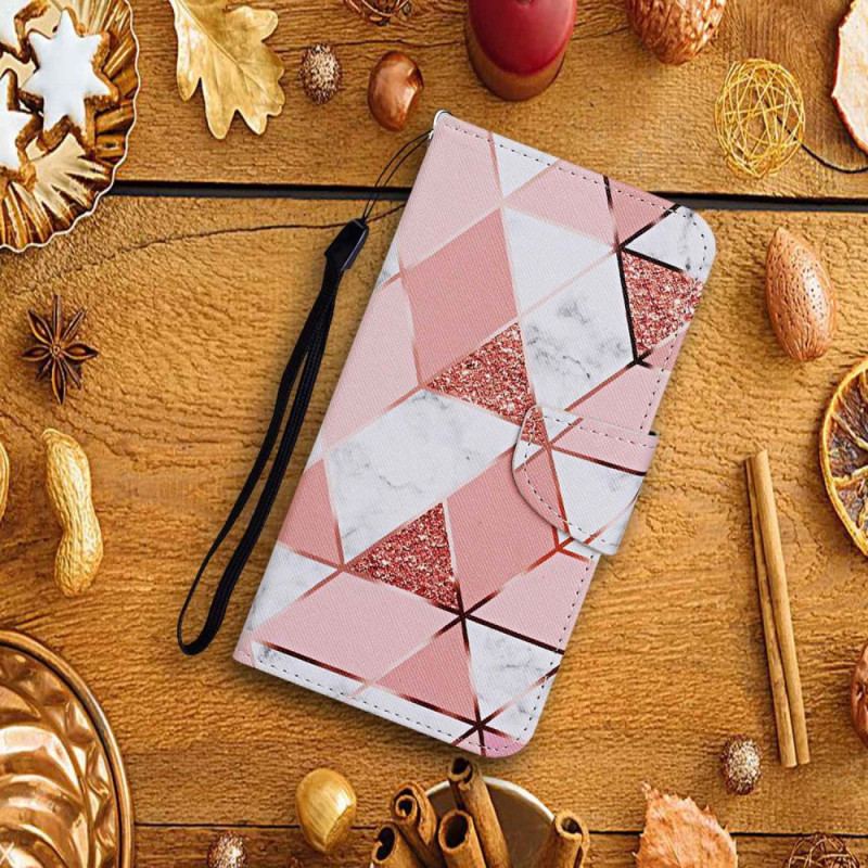 Skórzany Futerał Xiaomi Redmi Note 13 Pro 4g Etui Na Telefon Wzór Marmurkowy Z Paskiem