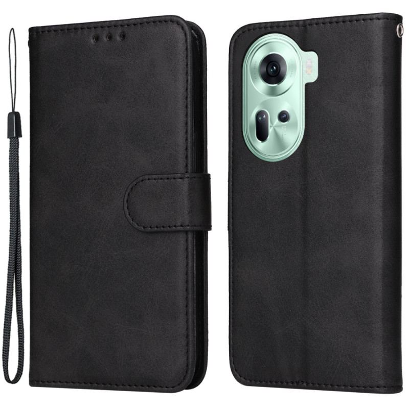 Etui Folio Oppo Reno 11 5g Efekt Gładkiej Skóry Z Paskiem Etui Ochronne