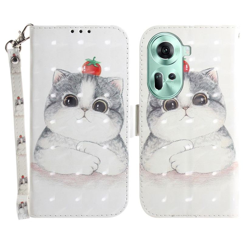 Etui Folio Oppo Reno 11 5g Kot I Truskawka Z Paskiem Etui Ochronne