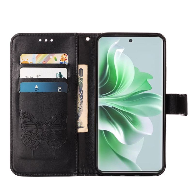 Etui Folio Oppo Reno 11 5g Kwiatowy Motyl Z Paskiem Etui Ochronne