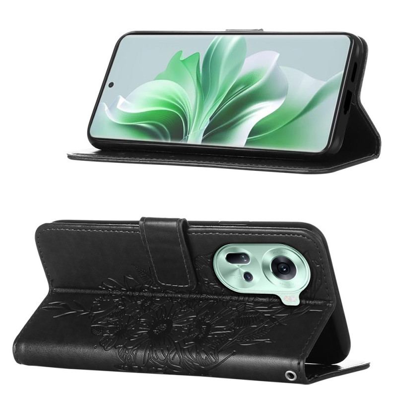 Etui Folio Oppo Reno 11 5g Kwiatowy Motyl Z Paskiem Etui Ochronne