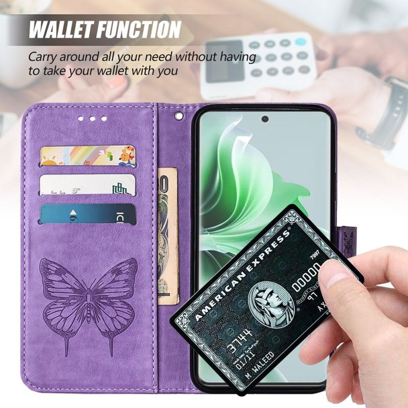 Etui Folio Oppo Reno 11 5g Kwiatowy Motyl Z Paskiem Etui Ochronne