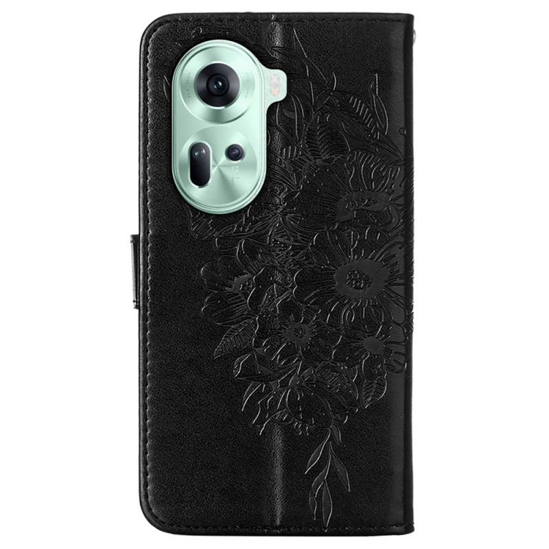 Etui Folio Oppo Reno 11 5g Kwiatowy Motyl Z Paskiem Etui Ochronne