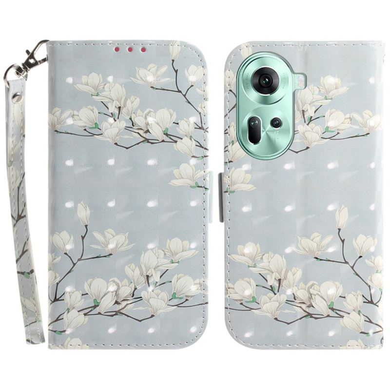 Etui Folio Oppo Reno 11 5g Magnolie Lanière