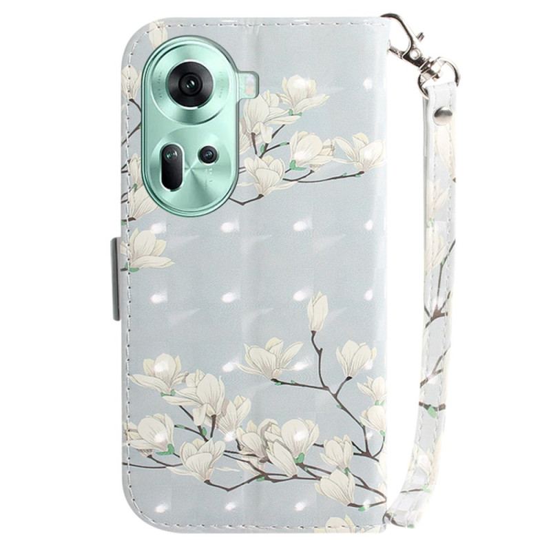 Etui Folio Oppo Reno 11 5g Magnolie Lanière