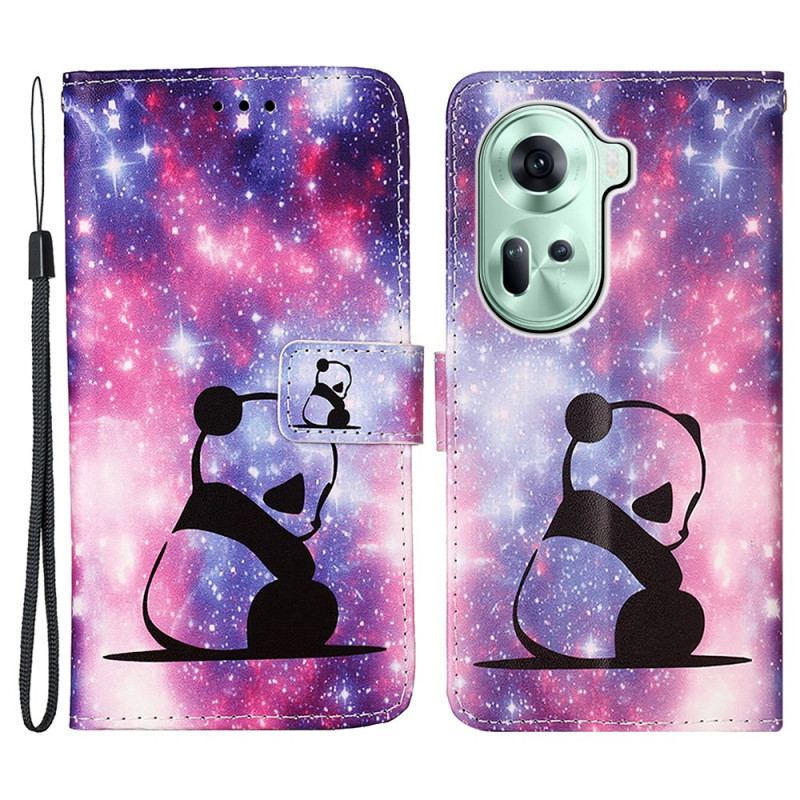 Etui Folio Oppo Reno 11 5g Mała Panda Z Paskiem Etui Ochronne