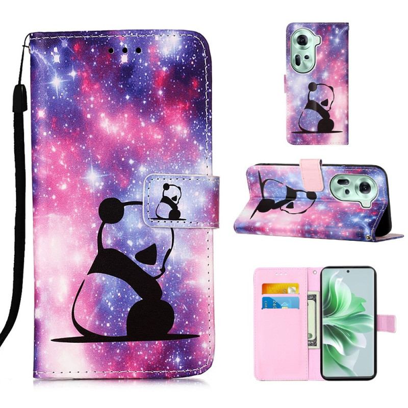 Etui Folio Oppo Reno 11 5g Mała Panda Z Paskiem Etui Ochronne