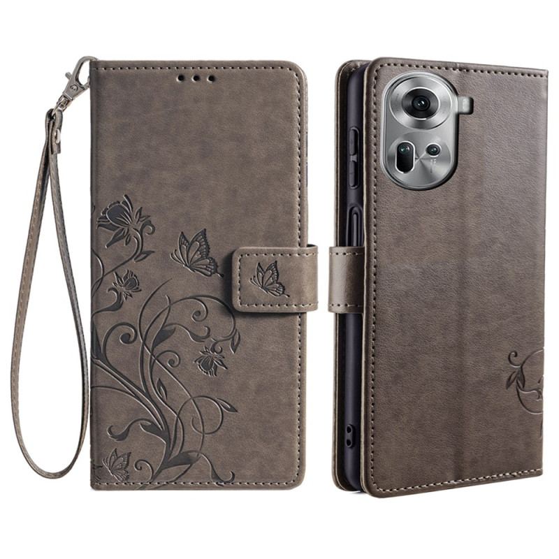 Etui Folio Oppo Reno 11 5g Motyle I Kwiaty Z Paskiem