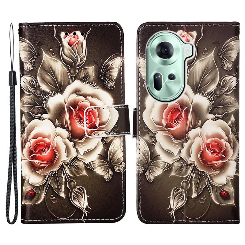 Etui Folio Oppo Reno 11 5g Róże Z Paskiem