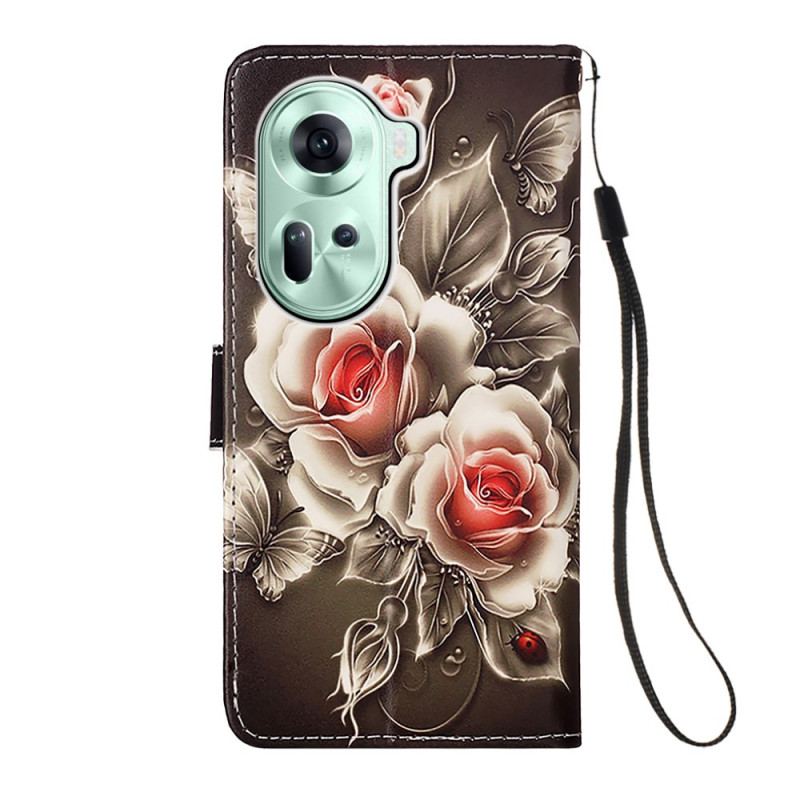 Etui Folio Oppo Reno 11 5g Róże Z Paskiem