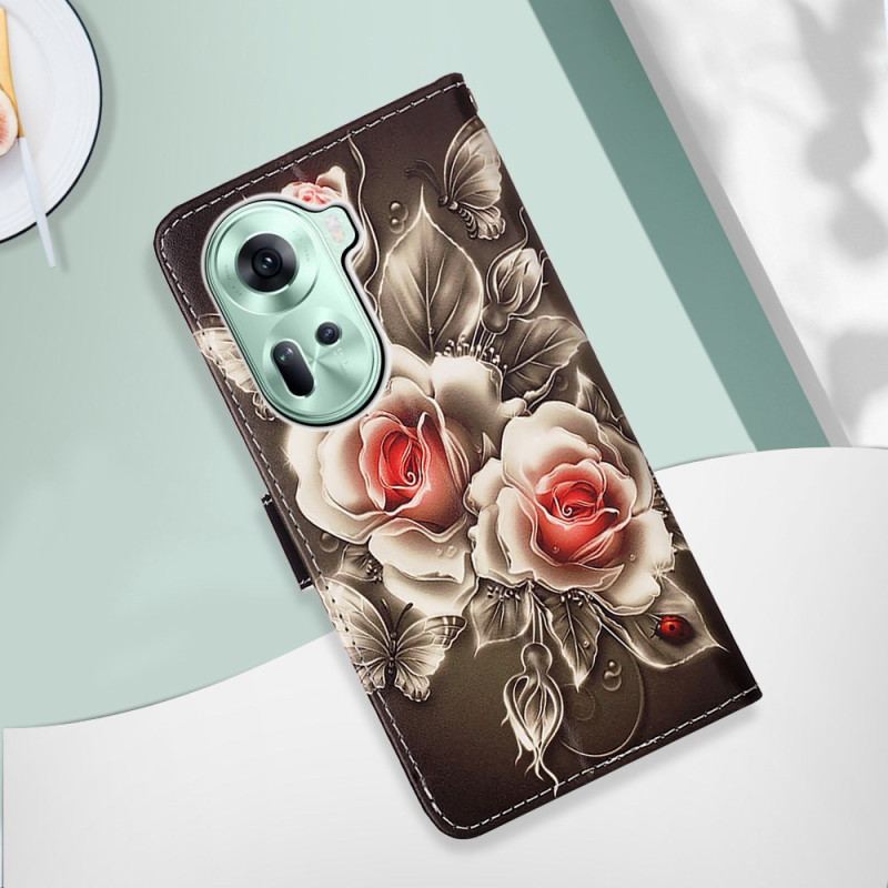 Etui Folio Oppo Reno 11 5g Róże Z Paskiem