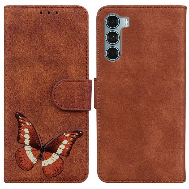 Etui Folio do Moto G200 5G Motyl Dotykający Skóry