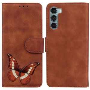 Etui Folio do Moto G200 5G Motyl Dotykający Skóry