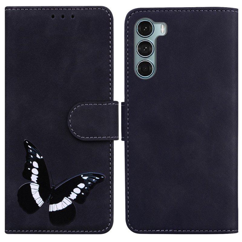 Etui Folio do Moto G200 5G Motyl Dotykający Skóry