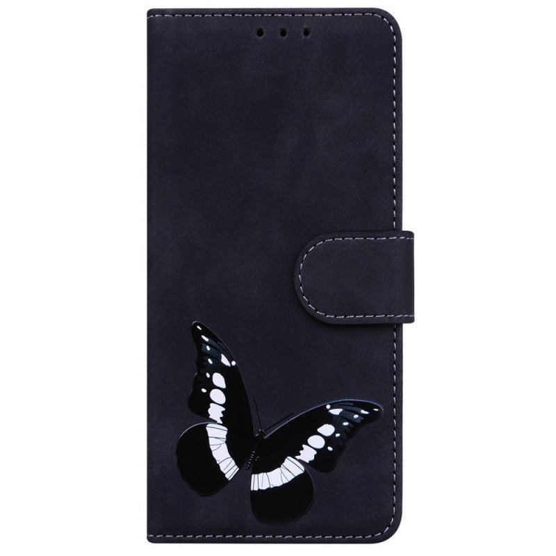 Etui Folio do Moto G200 5G Motyl Dotykający Skóry