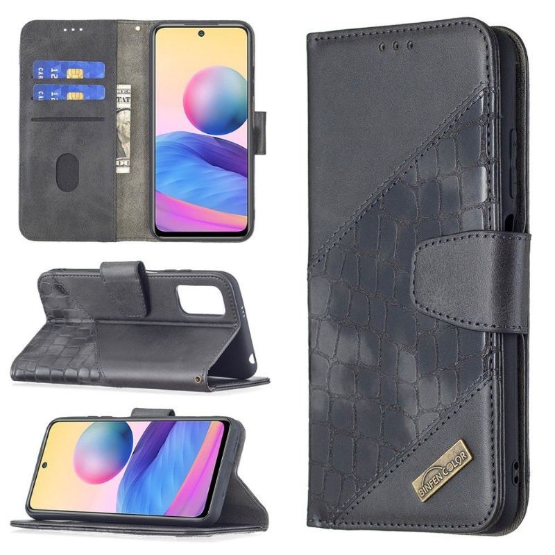 Etui Folio do Xiaomi Redmi Note 10 5G / Poco M3 Pro Obrzeża Croc Aspect Efekt Skóry