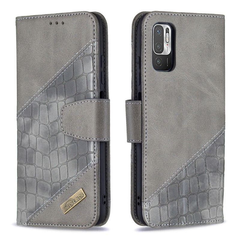 Etui Folio do Xiaomi Redmi Note 10 5G / Poco M3 Pro Obrzeża Croc Aspect Efekt Skóry