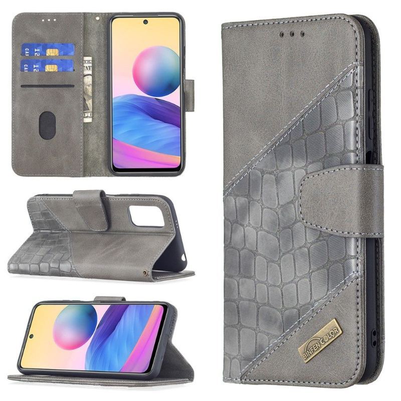 Etui Folio do Xiaomi Redmi Note 10 5G / Poco M3 Pro Obrzeża Croc Aspect Efekt Skóry