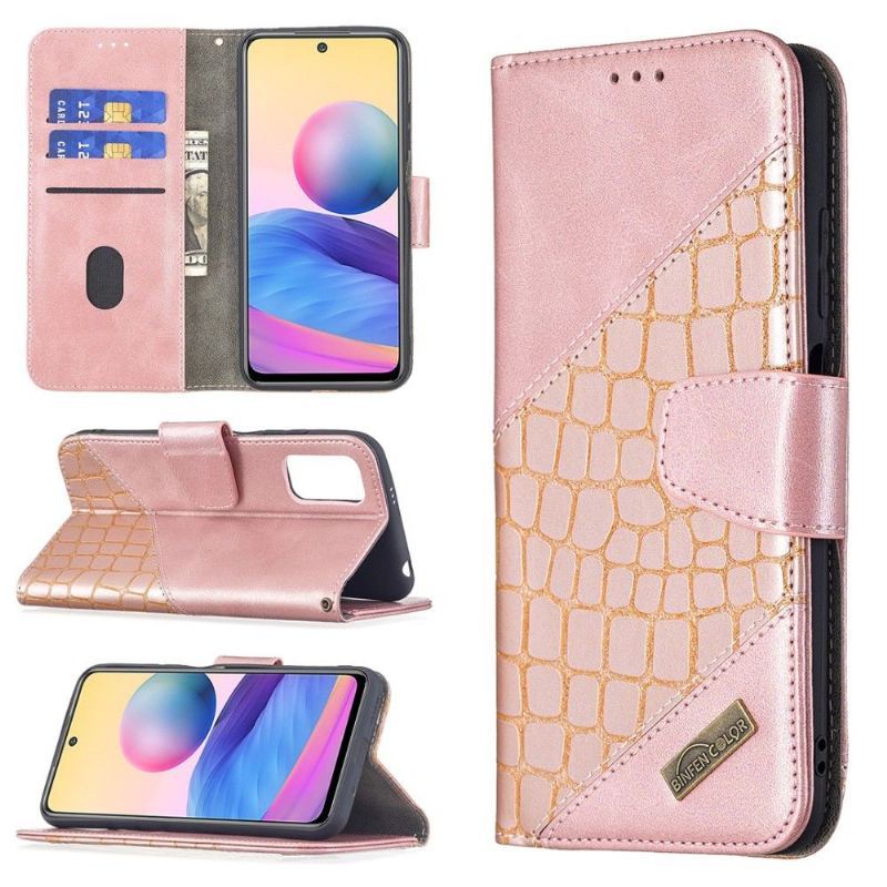 Etui Folio do Xiaomi Redmi Note 10 5G / Poco M3 Pro Obrzeża Croc Aspect Efekt Skóry