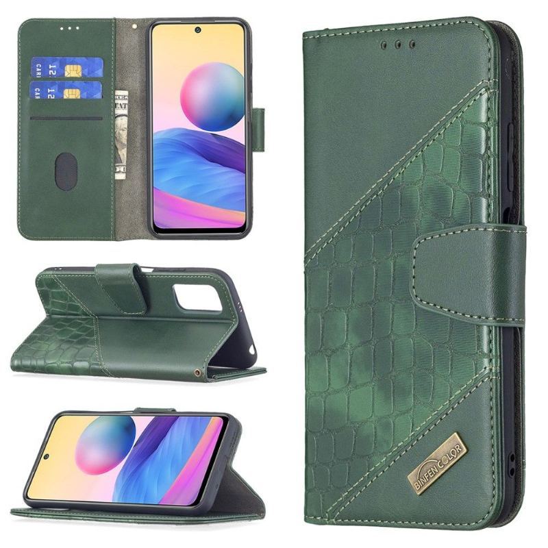 Etui Folio do Xiaomi Redmi Note 10 5G / Poco M3 Pro Obrzeża Croc Aspect Efekt Skóry