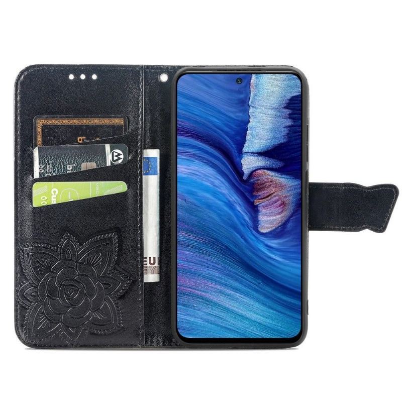 Skórzany Futerał do Xiaomi Redmi Note 10 5G / Poco M3 Pro Anti-fall Motyl Ulga