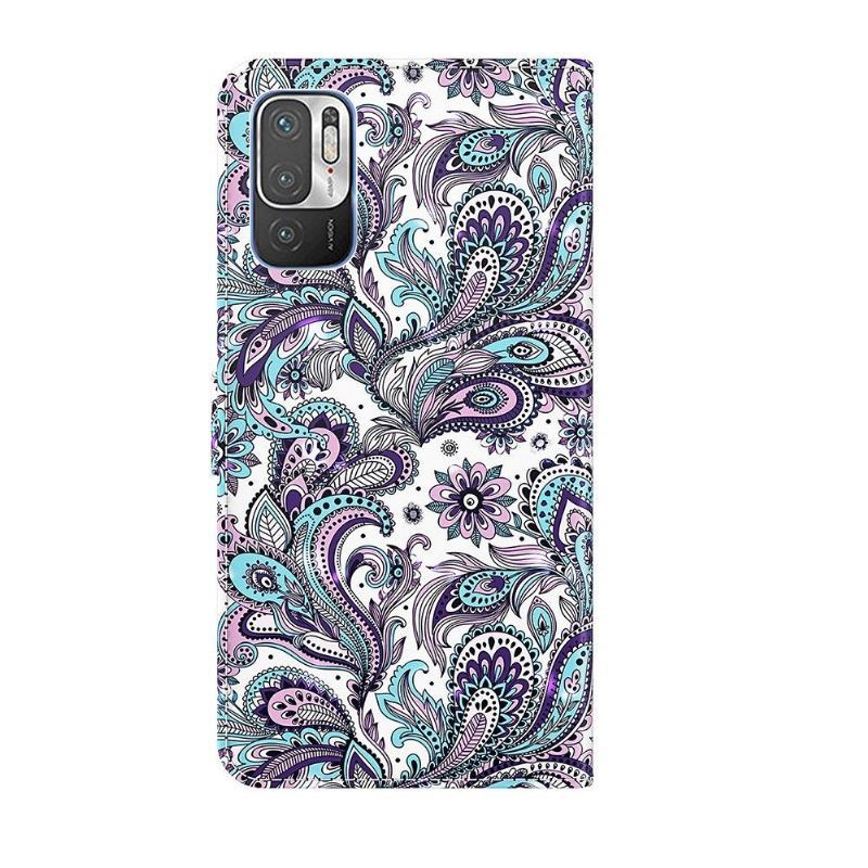 Skórzany Futerał do Xiaomi Redmi Note 10 5G / Poco M3 Pro Anti-fall Paisley Kwiaty