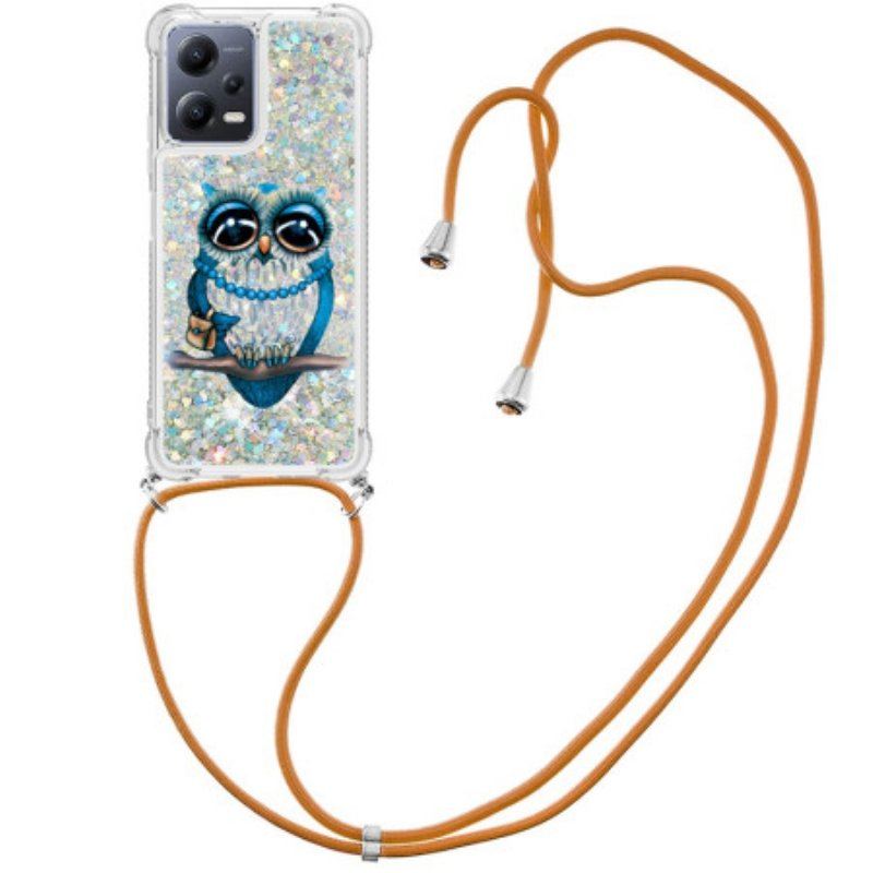 Etui do Poco X5 5G ze Sznurkiem Cekinowy Sznurek Miss Owl