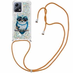 Etui do Poco X5 5G ze Sznurkiem Cekinowy Sznurek Miss Owl