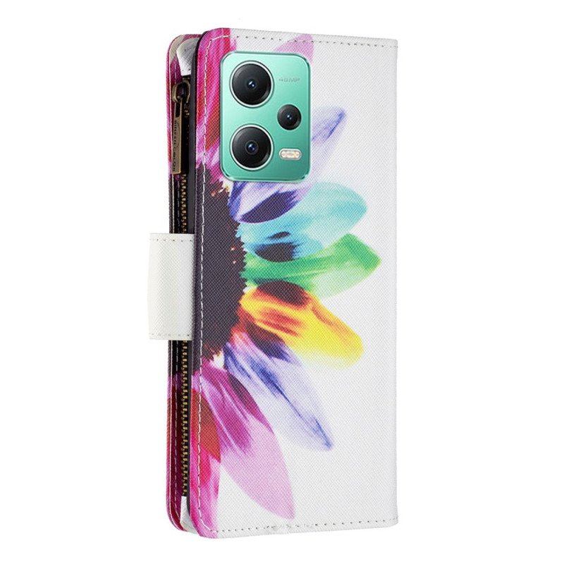 Etui Folio do Poco X5 5G Kieszonka Zapinana Na Zamek W Kwiaty