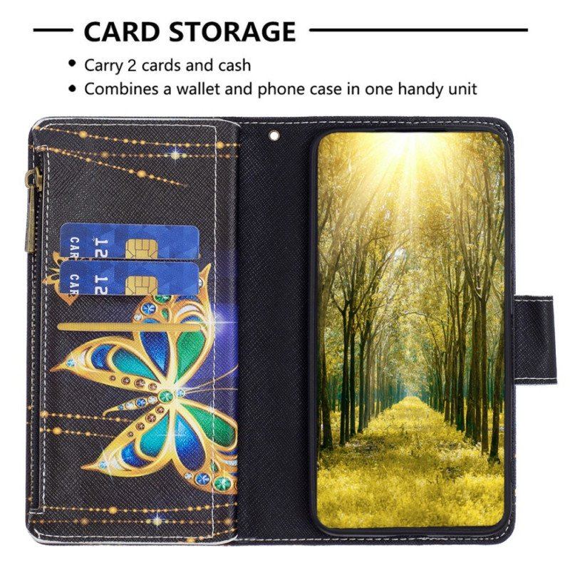 Etui Folio do Poco X5 5G Portmonetka Złote Motyle