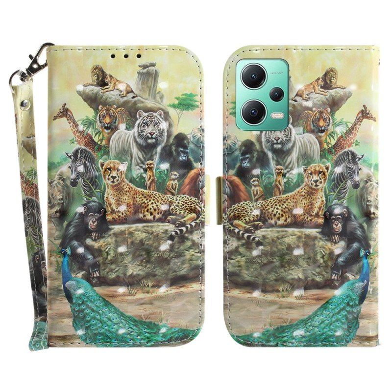 Etui Folio do Poco X5 5G z Łańcuch Stringi Safari Animals