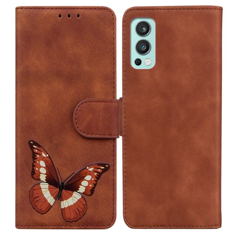 Etui Folio do OnePlus Nord 2 5G Motyl Dotykający Skóry