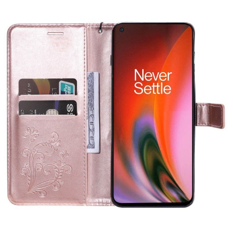 Etui Folio do OnePlus Nord 2 5G z Łańcuch Gigantyczne Motyle Paskowe