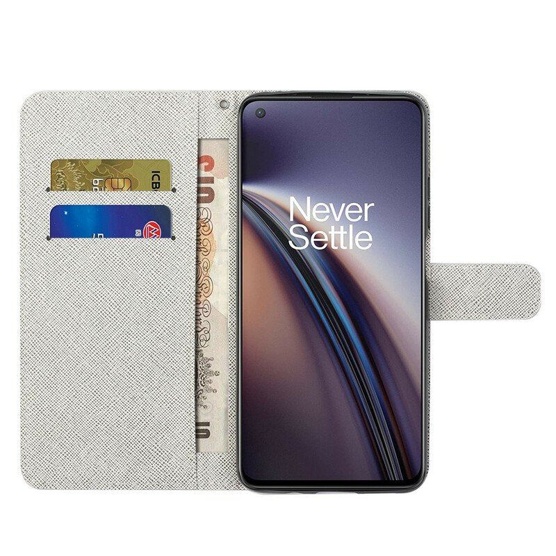 Skórzany Futerał do OnePlus Nord 2 5G z Łańcuch Kwiaty Paska Księżycowego