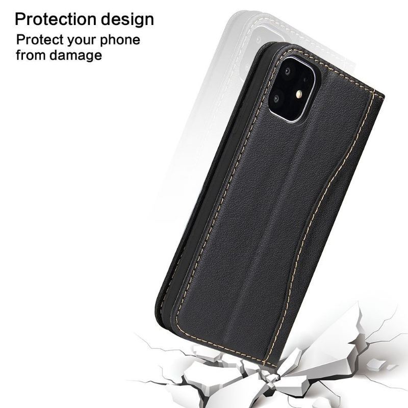 Etui Folio do iPhone 11 Pro Odsłonięte Szwy Z Prawdziwej Skóry