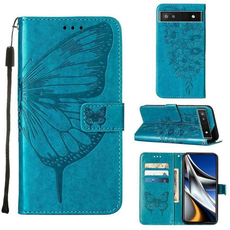 Etui Folio do Google Pixel 6a Butterfly Flower Posiadacz Karty