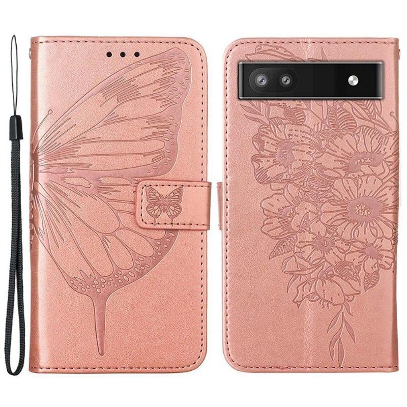 Etui Folio do Google Pixel 6a Butterfly Flower Posiadacz Karty