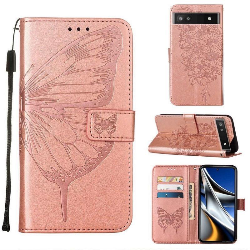 Etui Folio do Google Pixel 6a Butterfly Flower Posiadacz Karty