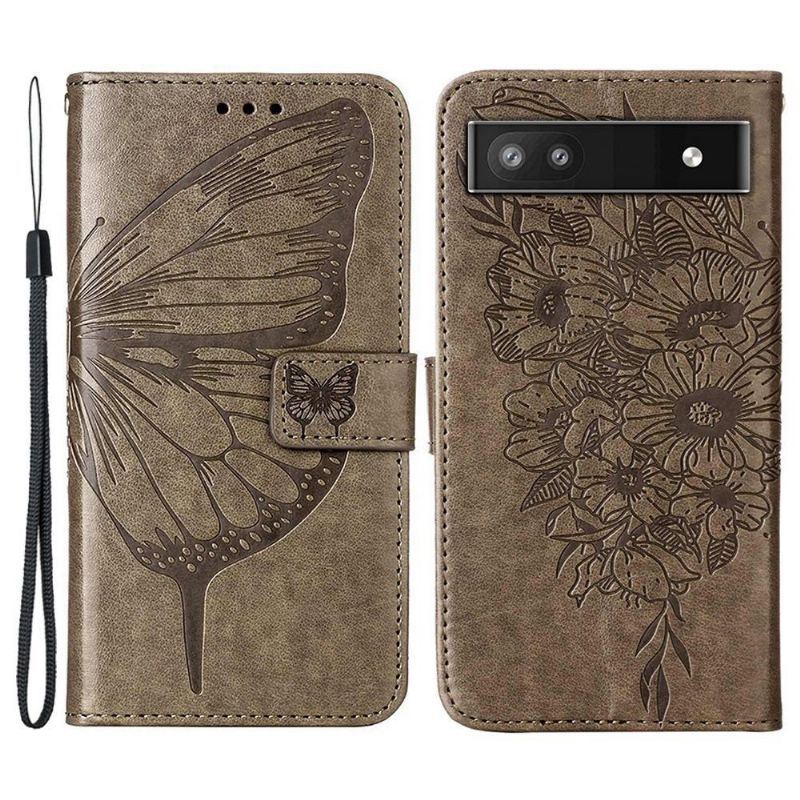 Etui Folio do Google Pixel 6a Butterfly Flower Posiadacz Karty