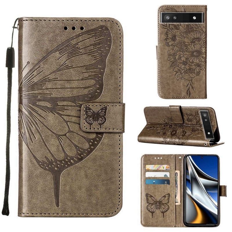 Etui Folio do Google Pixel 6a Butterfly Flower Posiadacz Karty