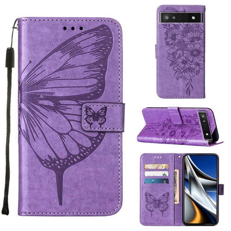 Etui Folio do Google Pixel 6a Butterfly Flower Posiadacz Karty