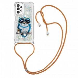 Etui do Samsung Galaxy A13 ze Sznurkiem Cekinowy Sznurek Miss Owl