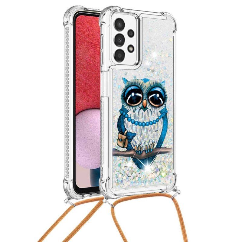 Etui do Samsung Galaxy A13 ze Sznurkiem Cekinowy Sznurek Miss Owl