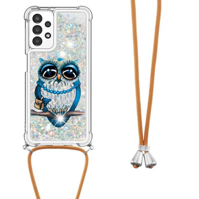 Etui do Samsung Galaxy A13 ze Sznurkiem Cekinowy Sznurek Miss Owl